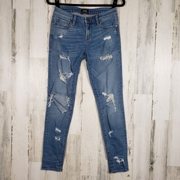 D-ID New York Destroyed Medium Wash Blue Denim Skinny Jeans Women's Size 26 - Picture 1 of 11